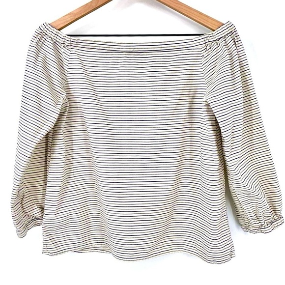 Madewell Indigo-Striped Jardin Off-the-Shoulder Peasant Top - Picture 12 of 16